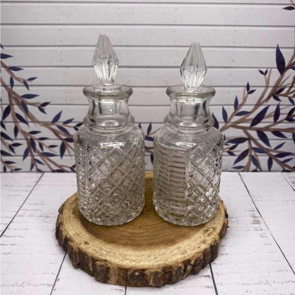 VINTAGE Cut Glass Bottles w/ Plastic Stoppers - Picture 1 of 9